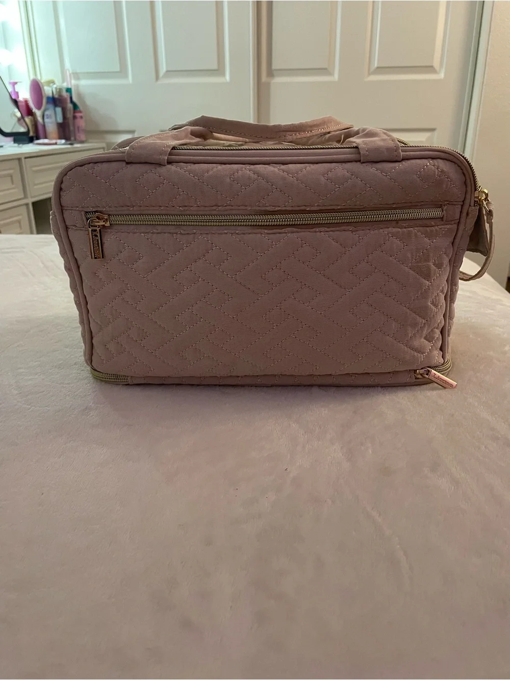 Quilted Mauve Travel Cosmetic Bag